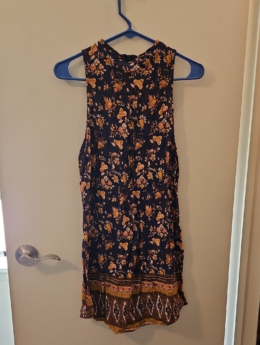 Elodie Navy Floral Sleeveless Mini Dress with Orange Accents